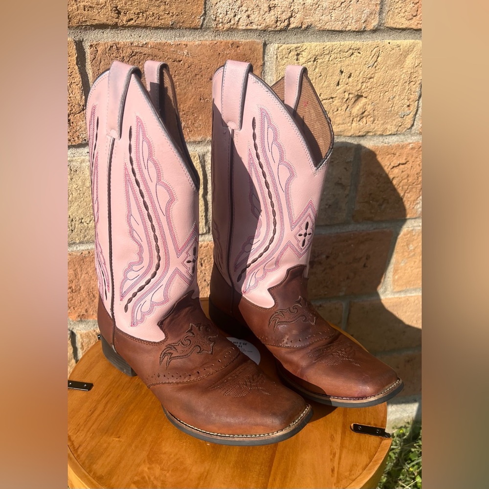 Justin Coffee Westerner Pink Luscious Cowgirl Women boot square toe-size 5.5 - Picture 5 of 11